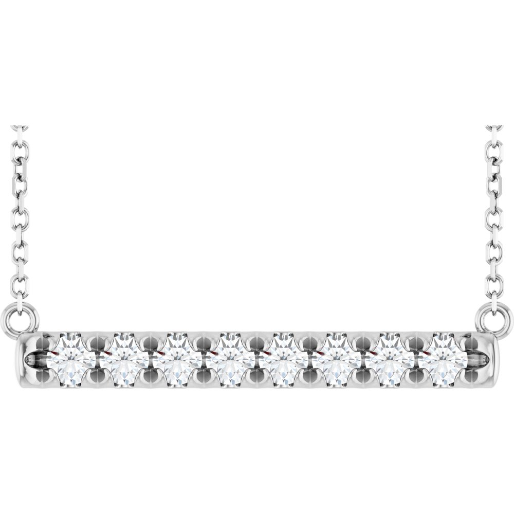 14K French-Set Diamond Bar Necklace
