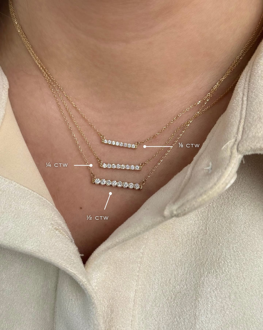 14K French-Set Diamond Bar Necklace
