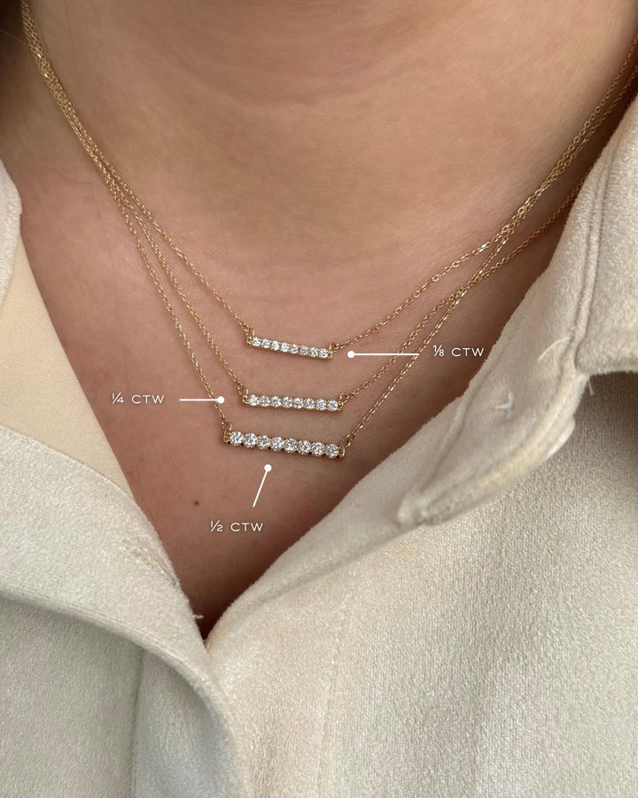 14K French-Set Diamond Bar Necklace