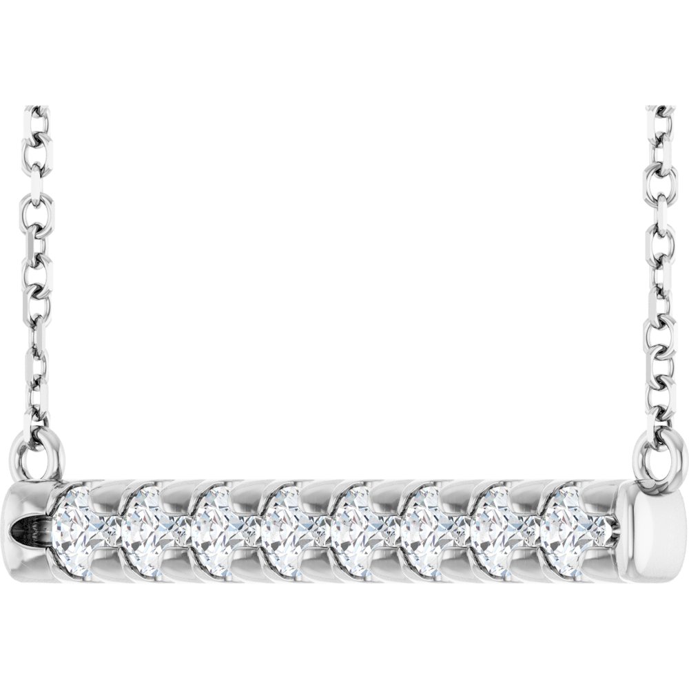 14K French-Set Diamond Bar Necklace