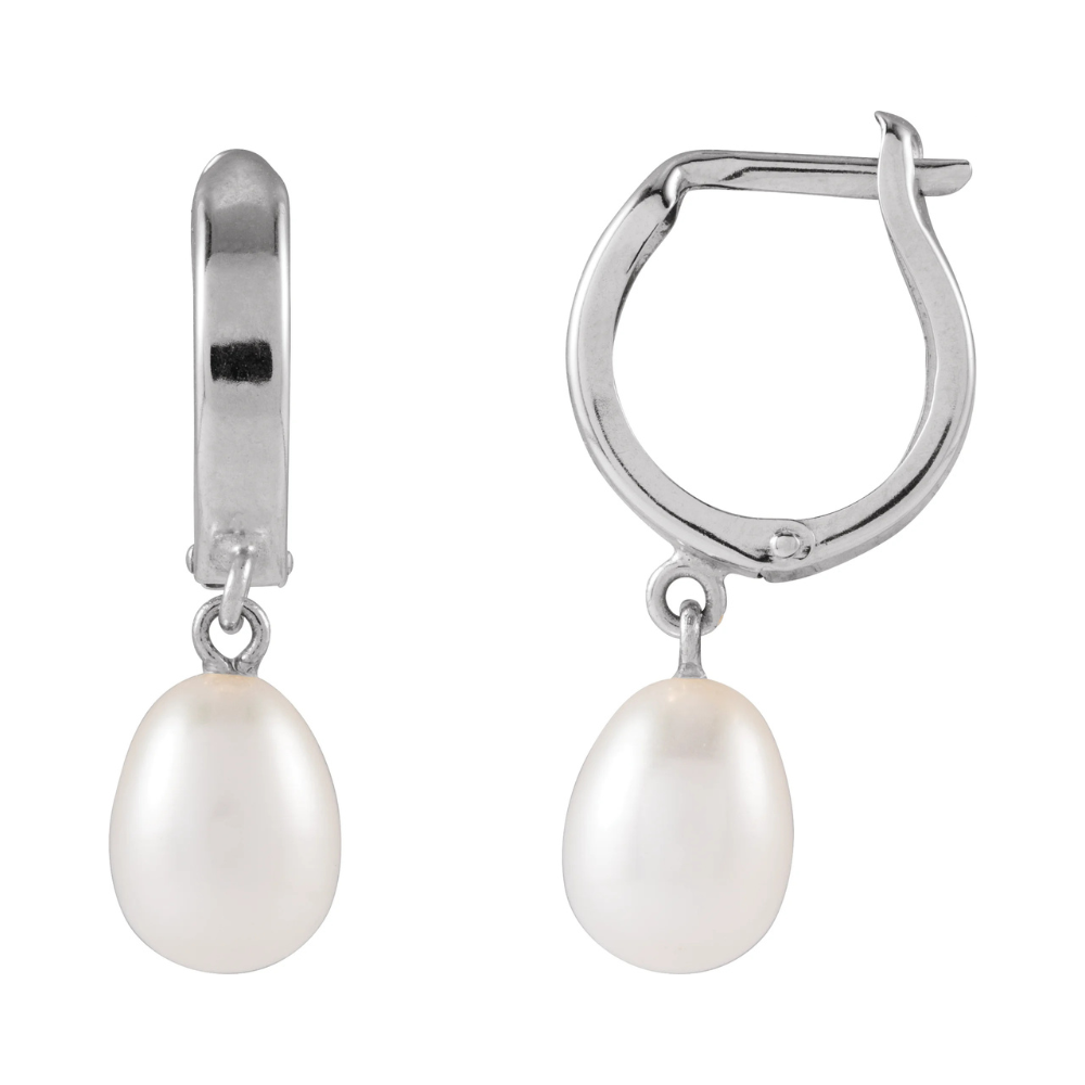 14K Freshwater Pearl Drop Hoops