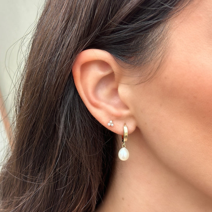 14K Freshwater Pearl Drop Hoops