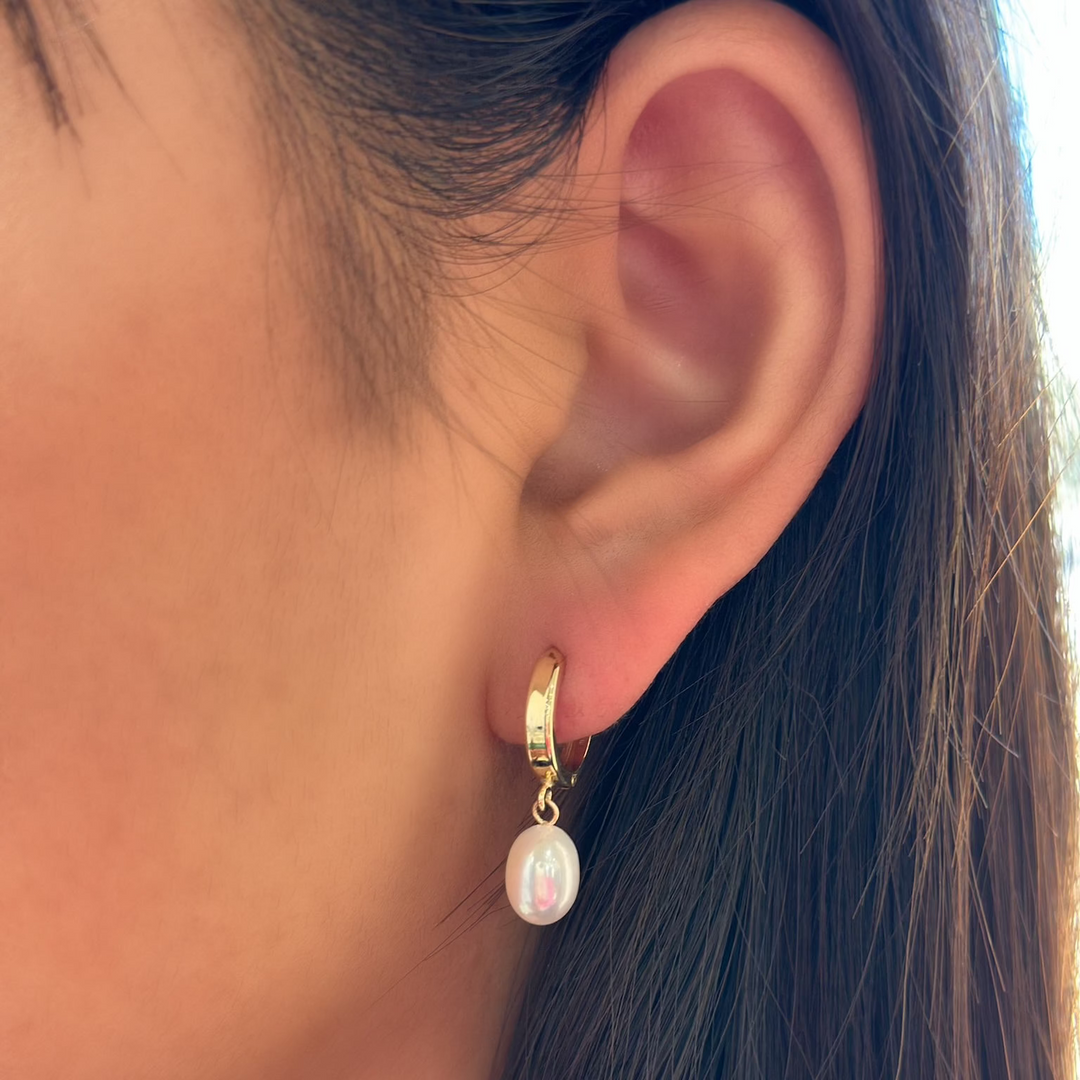 14K Freshwater Pearl Drop Hoops