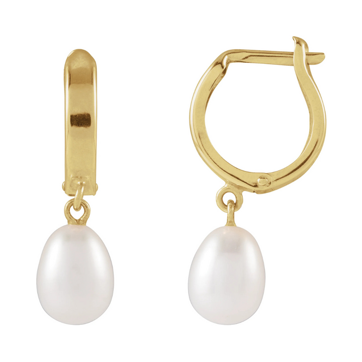 14K Freshwater Pearl Drop Hoops