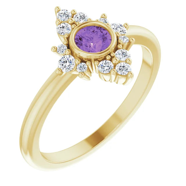 14K Gemstone &amp; 1/5 CTW Natural Diamond Halo-Style Ring