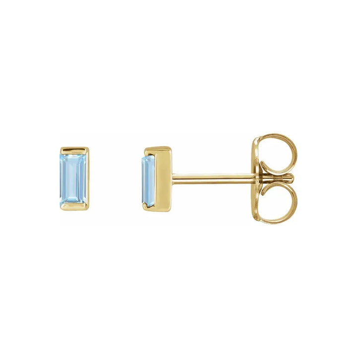 14K Gemstone Baguette Stud