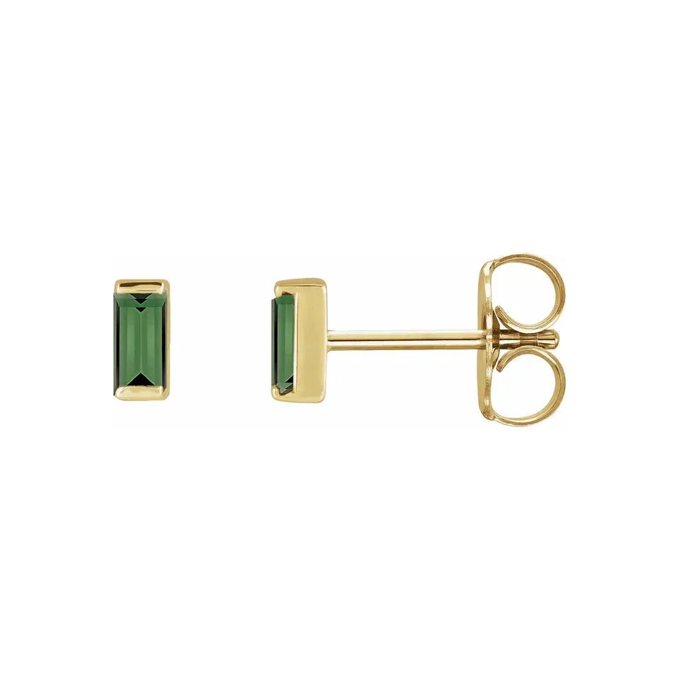 14K Gemstone Baguette Stud