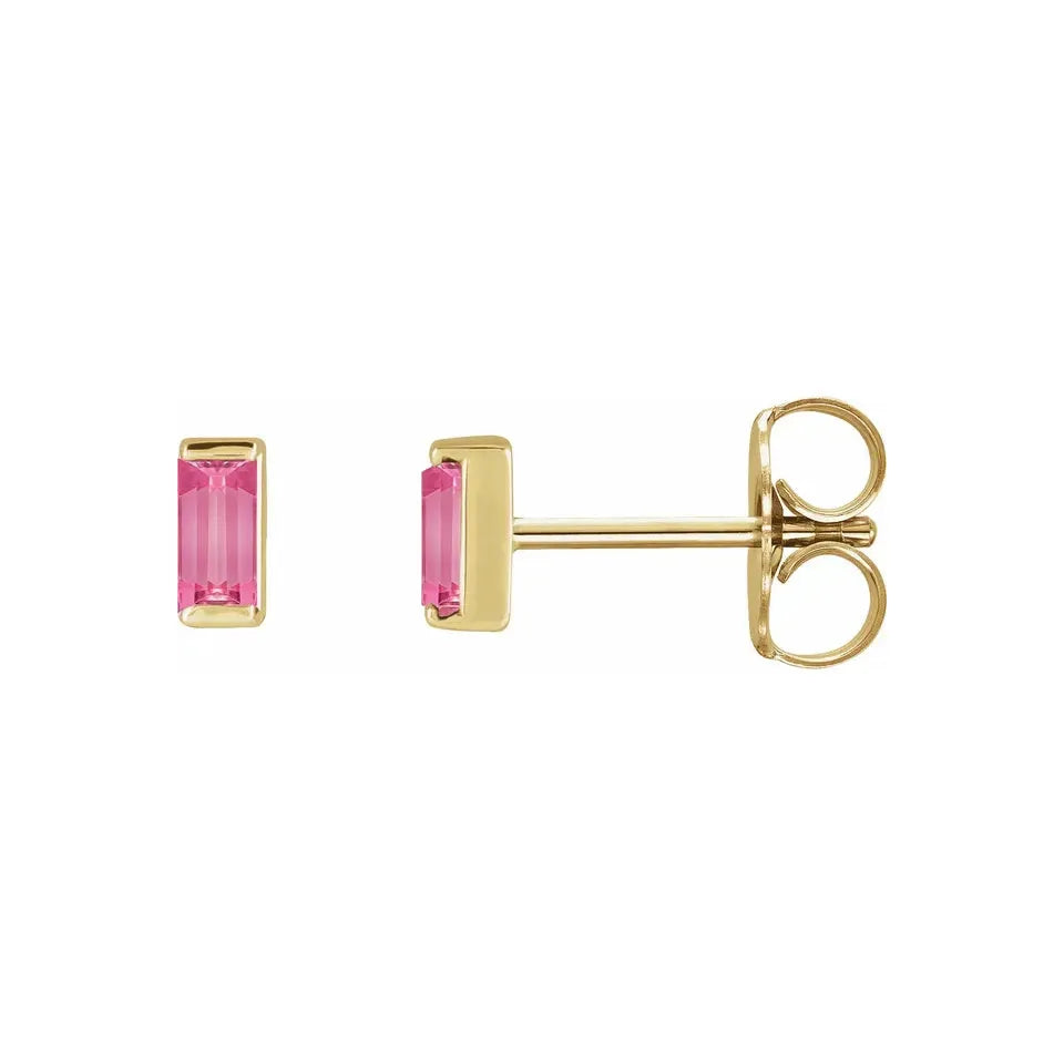 14K Gemstone Baguette Stud