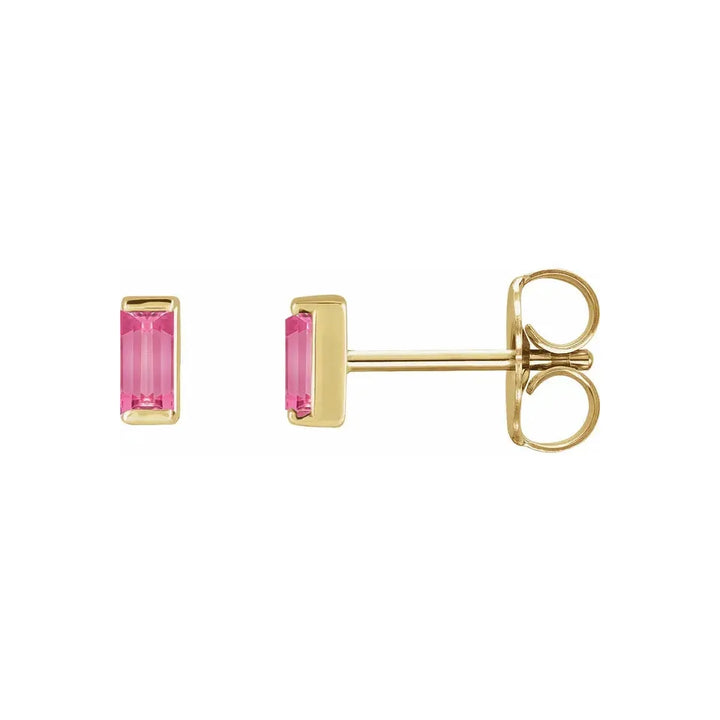 14K Gemstone Baguette Stud