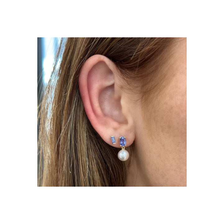 14K Gemstone &amp; Cultured White Akoya Pearl Drop Studs-Embark Fine Jewelry