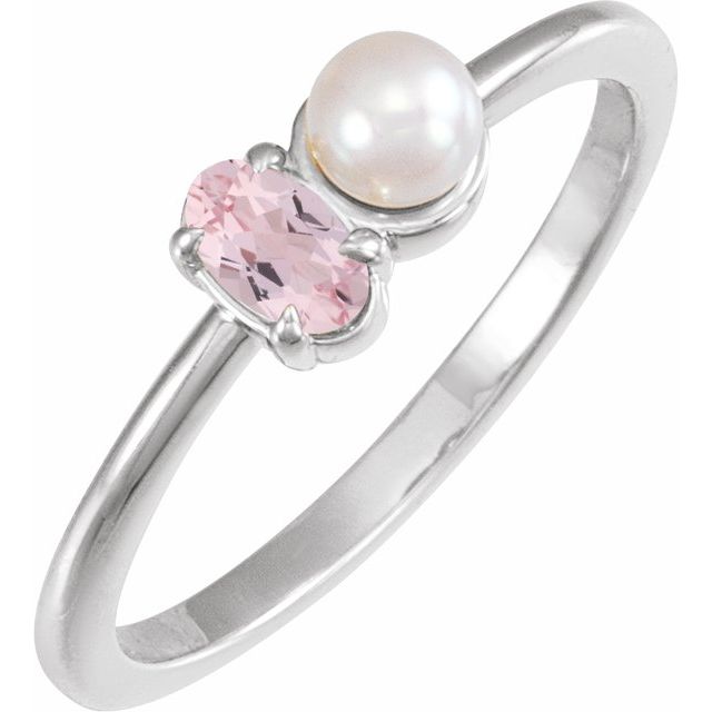 14K Gemstone &amp; Cultured White Akoya Pearl Ring