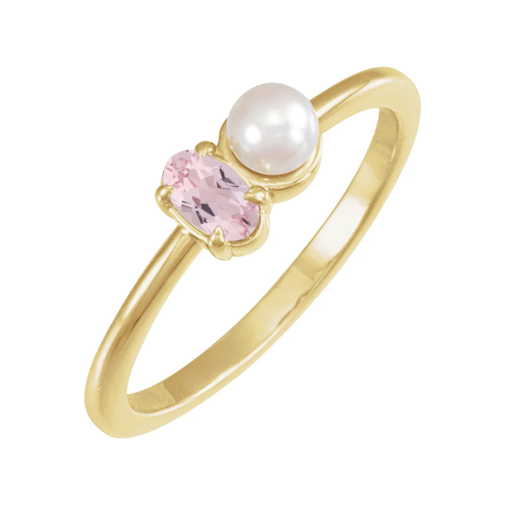 14K Gemstone &amp; Cultured White Akoya Pearl Ring