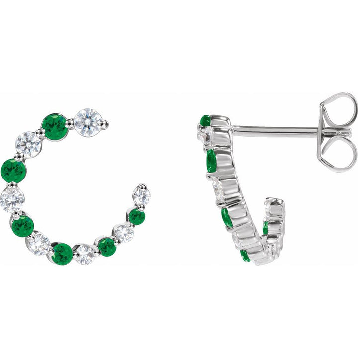 14K Gemstone &amp; Diamond Front-Back Hoops