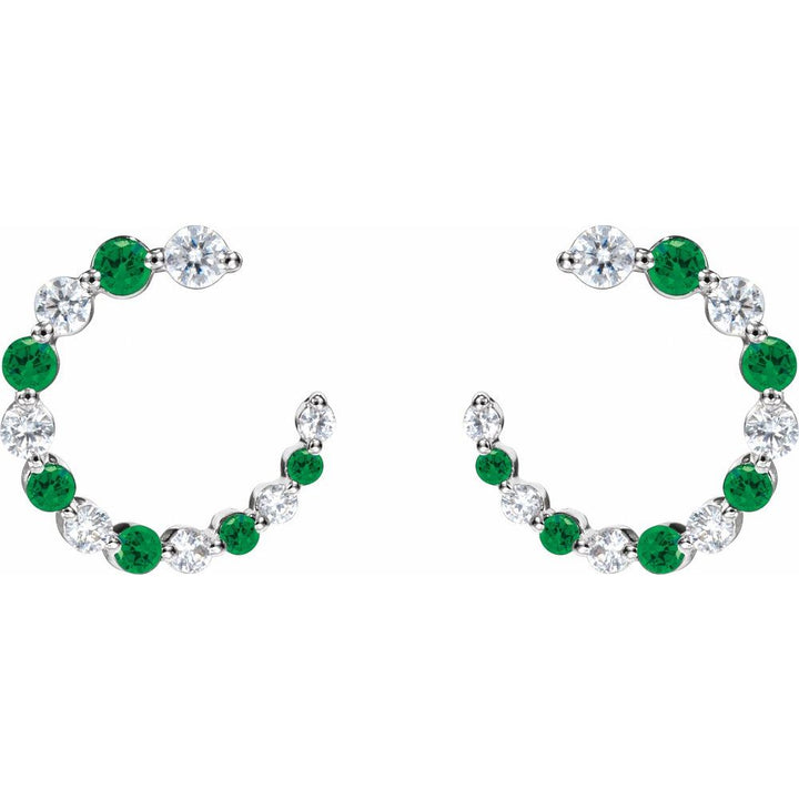 14K Gemstone &amp; Diamond Front-Back Hoops