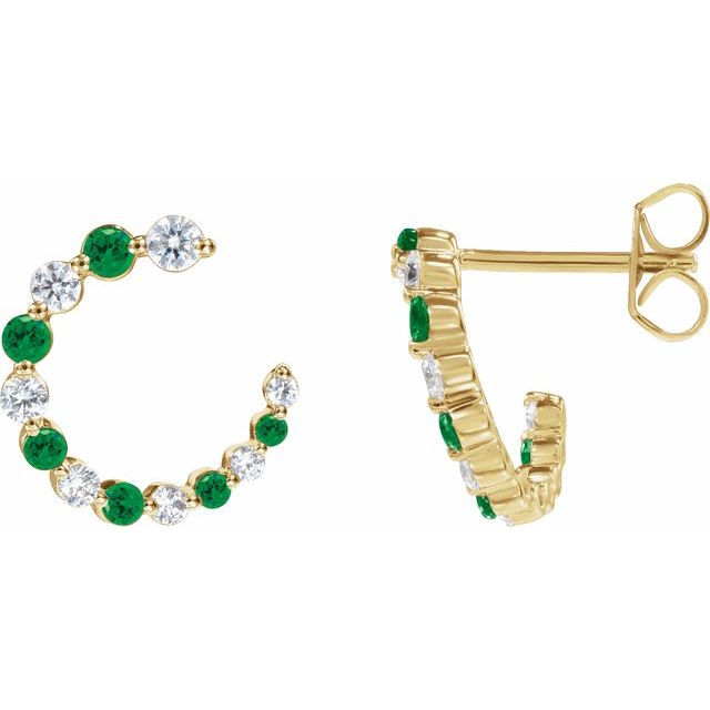 14K Gemstone &amp; Diamond Front-Back Hoops