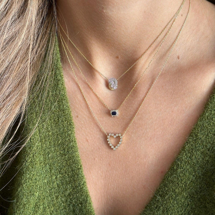 14K Gemstone &amp; Diamond Halo Necklace