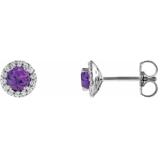 14K Gemstone &amp; Diamond Halo Studs