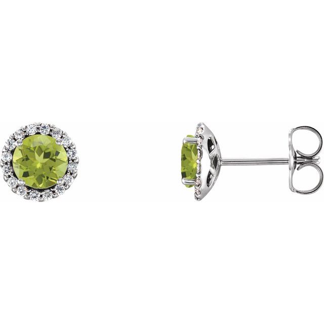 14K Gemstone &amp; Diamond Halo Studs