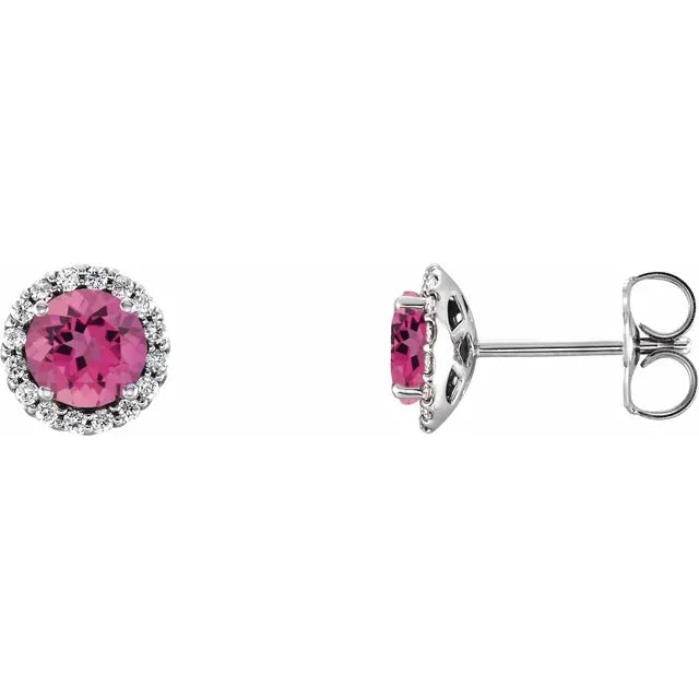 14K Gemstone &amp; Diamond Halo Studs