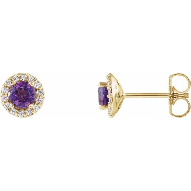 14K Gemstone &amp; Diamond Halo Studs