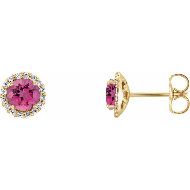 14K Gemstone &amp; Diamond Halo Studs