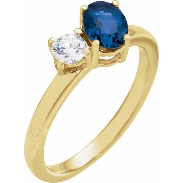 14K Gemstone &amp; Diamond Toi et Moi Ring