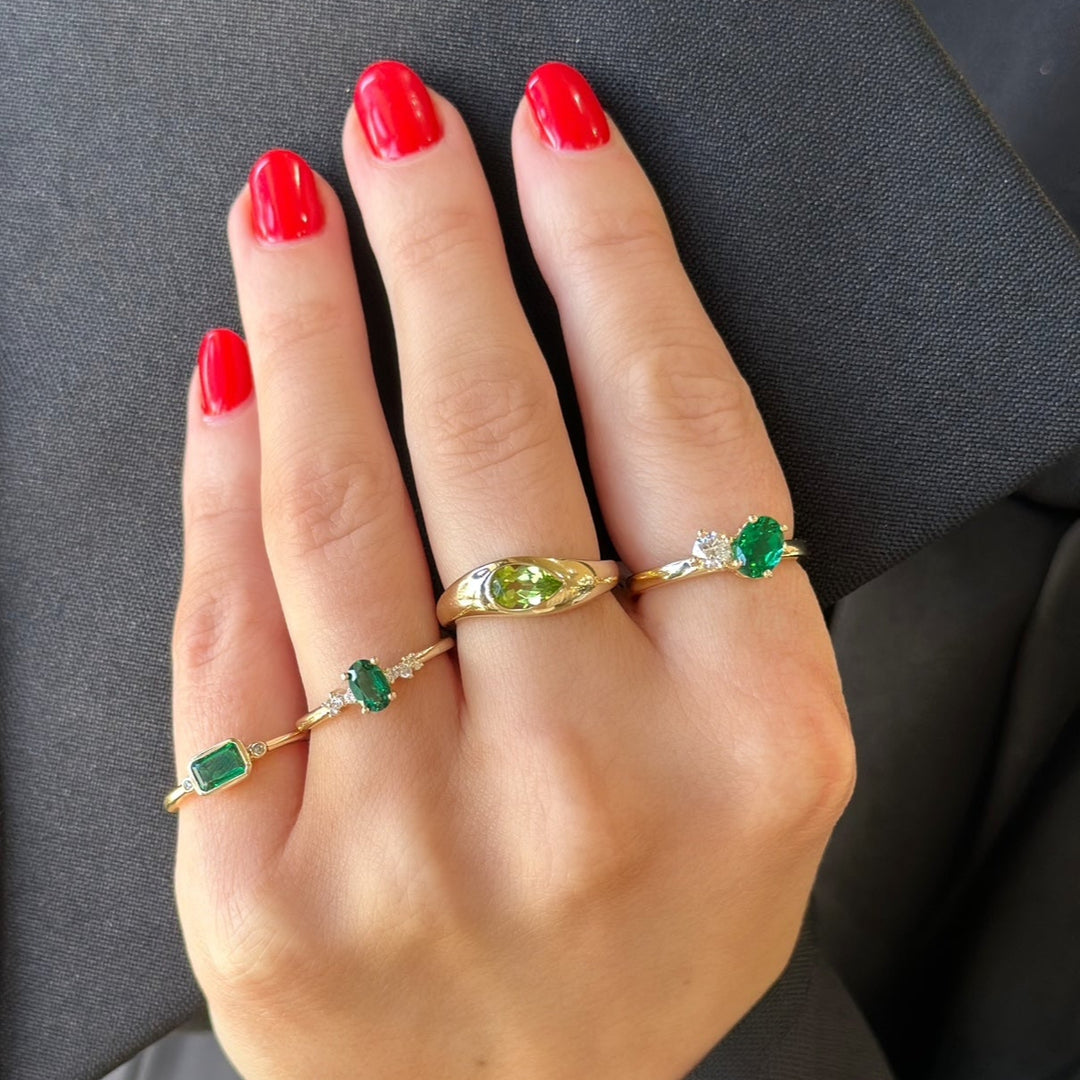 14K Bezel-Set Emerald &amp; Diamond Ring