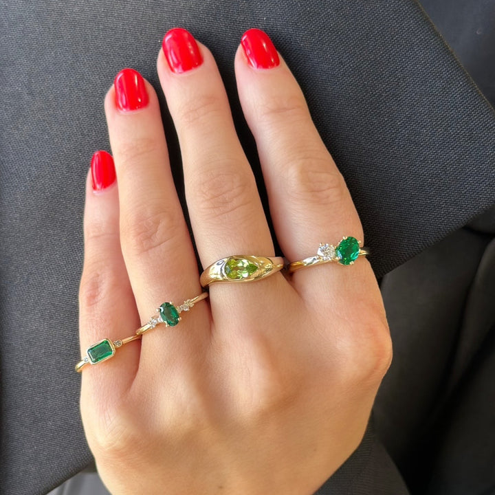 14K Bezel-Set Emerald &amp; Diamond Ring