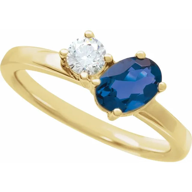 14K Gemstone &amp; Diamond Toi et Moi Ring