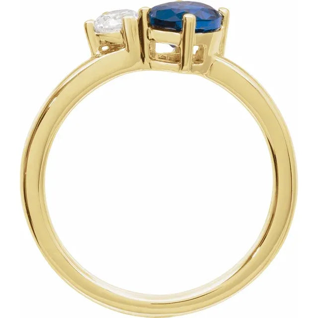 14K Gemstone &amp; Diamond Toi et Moi Ring