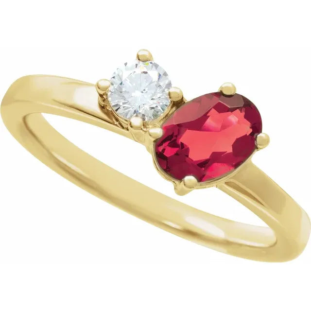 14K Gemstone &amp; Diamond Toi et Moi Ring