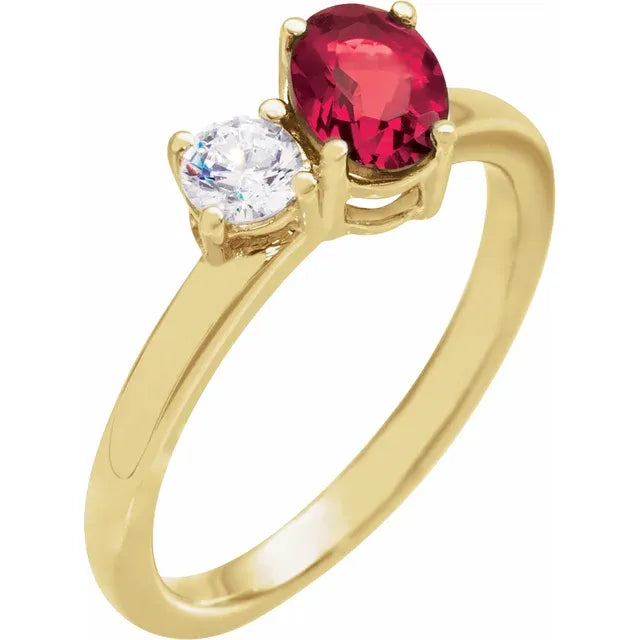 14K Gemstone &amp; Diamond Toi et Moi Ring