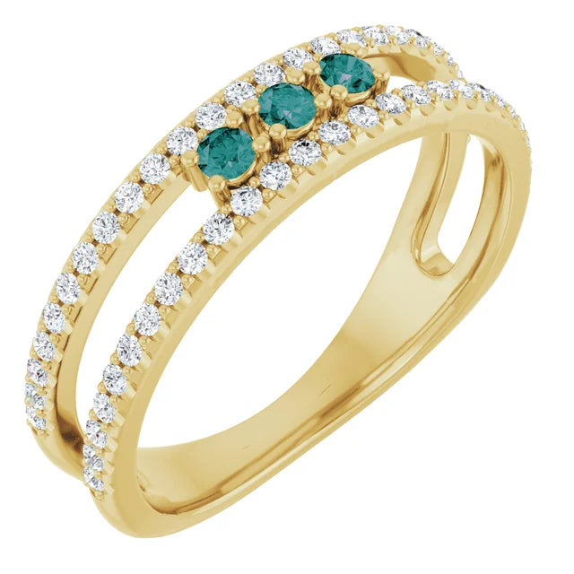 14K Gemstone &amp; Double Pavé Band Ring