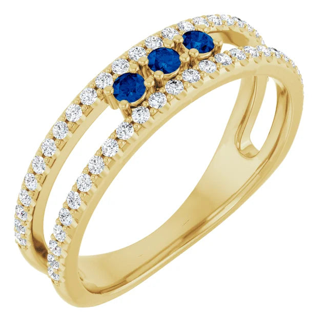 14K Gemstone &amp; Double Pavé Band Ring