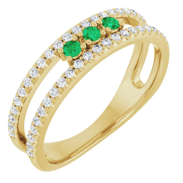 14K Gemstone &amp; Double Pavé Band Ring