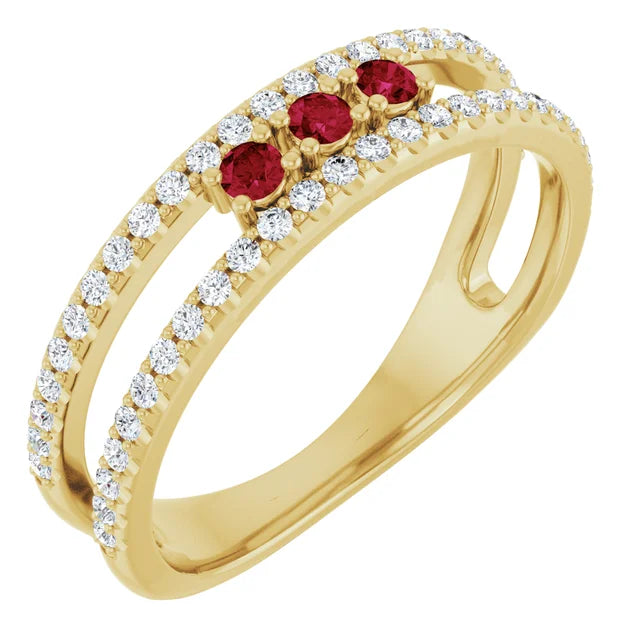 14K Gemstone &amp; Double Pavé Band Ring