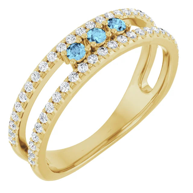14K Gemstone &amp; Double Pavé Band Ring
