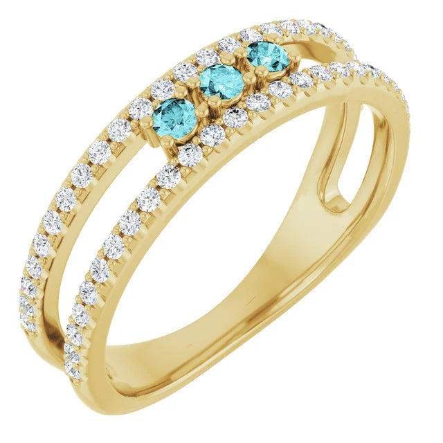 14K Gemstone &amp; Double Pavé Band Ring