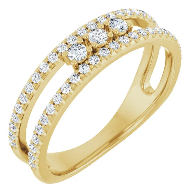 14K Gemstone &amp; Double Pavé Band Ring