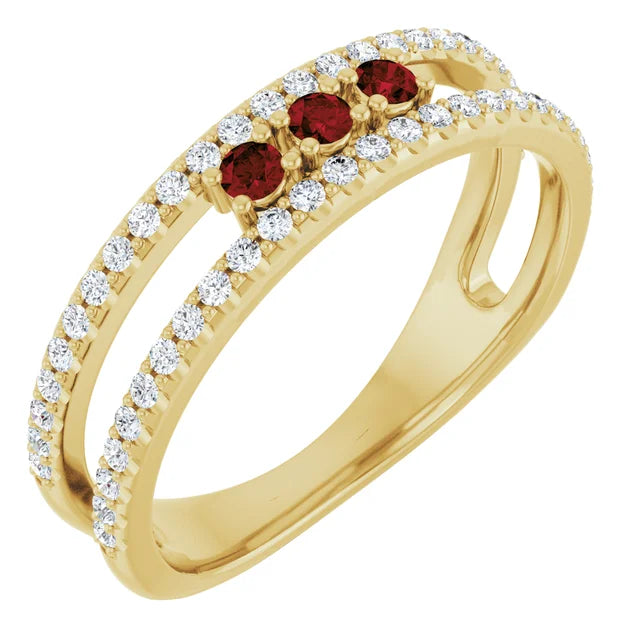 14K Gemstone &amp; Double Pavé Band Ring