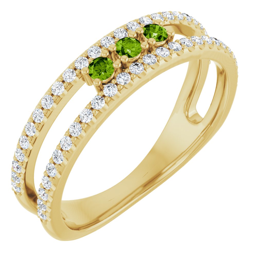 14K Gemstone &amp; Double Pavé Band Ring