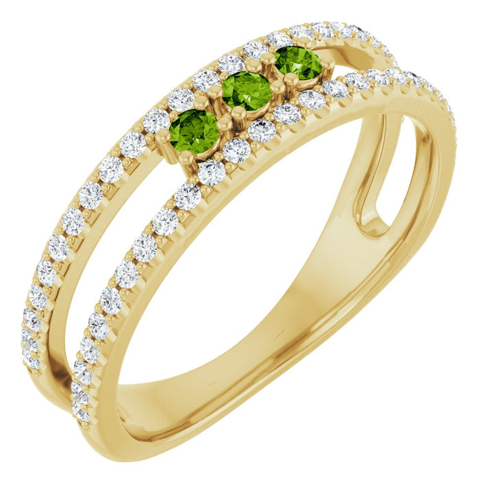 14K Gemstone &amp; Double Pavé Band Ring