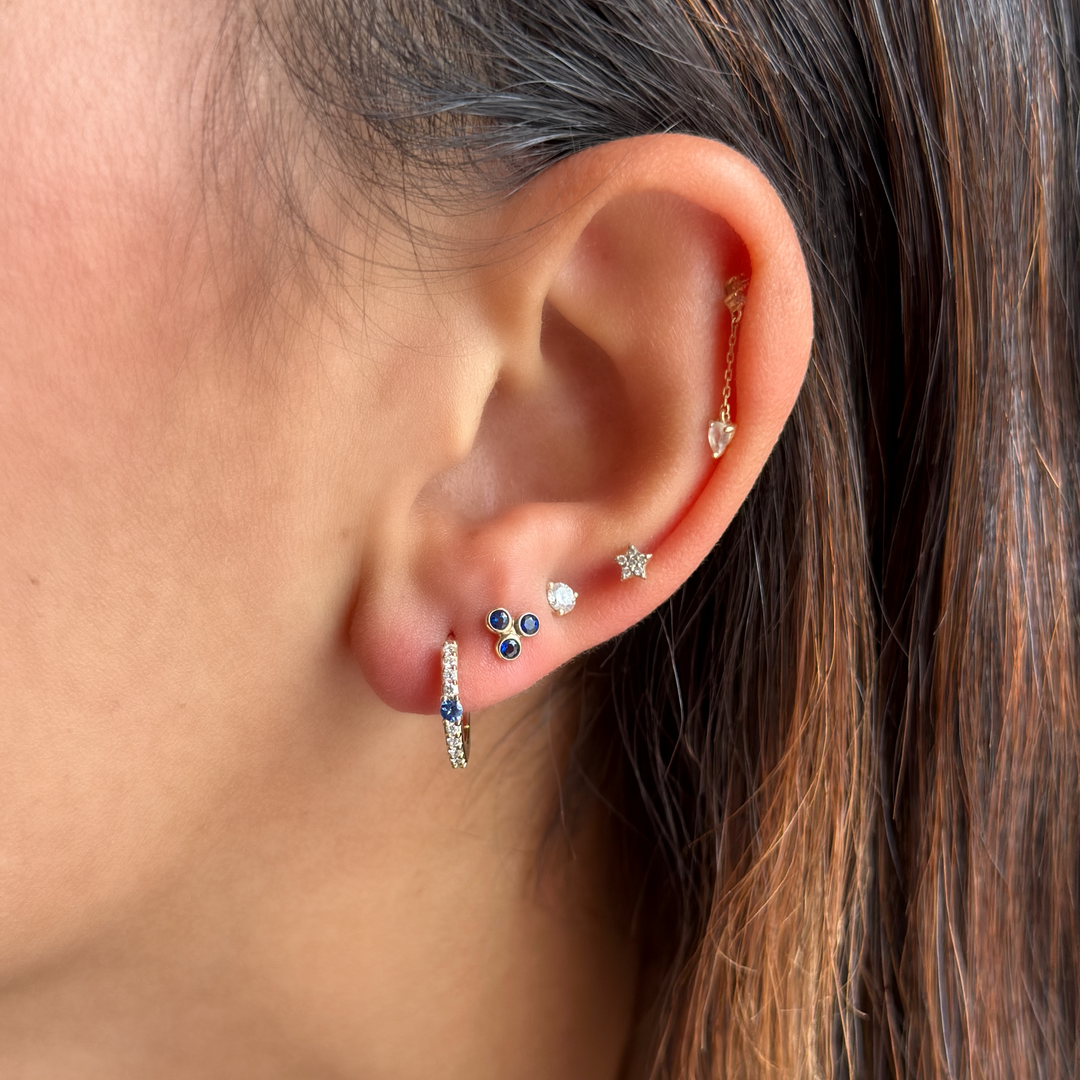 14K Gemstone Solitaire &amp; Diamond Pavé Huggie Hoops