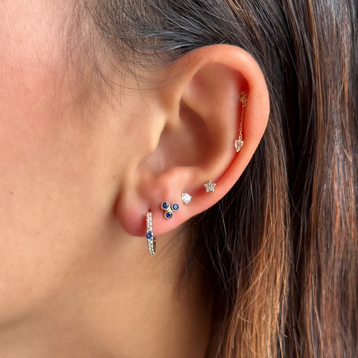 14K Gemstone Solitaire &amp; Diamond Pavé Huggie Hoops