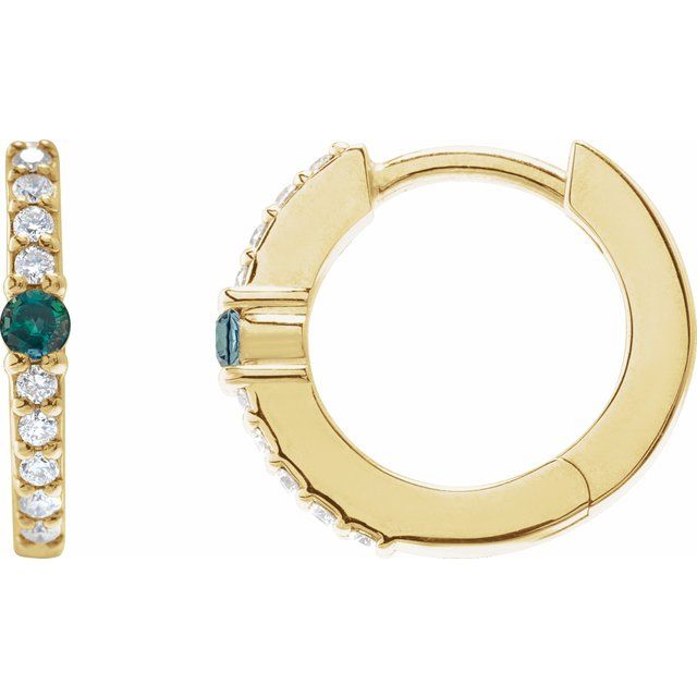 14K Gemstone Solitaire &amp; Diamond Pavé Huggie Hoops