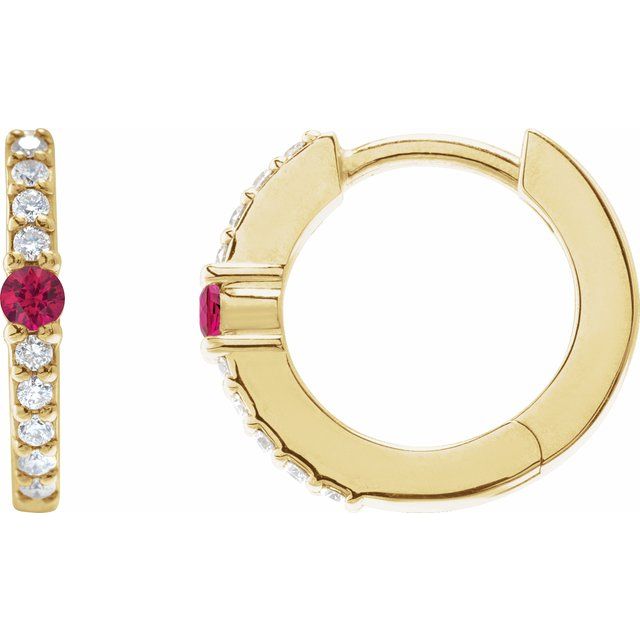 14K Gemstone Solitaire &amp; Diamond Pavé Huggie Hoops