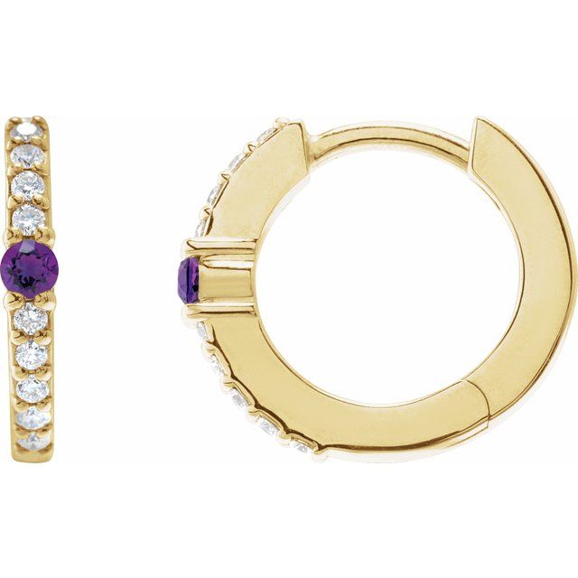 14K Gemstone Solitaire &amp; Diamond Pavé Huggie Hoops