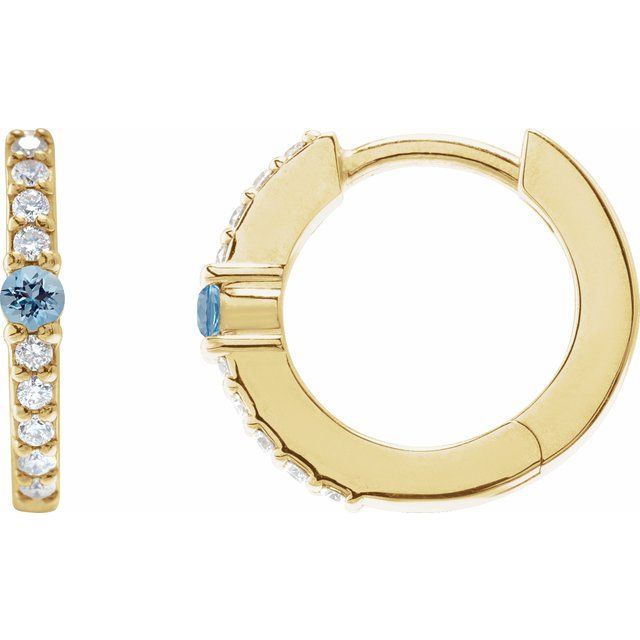 14K Gemstone Solitaire &amp; Diamond Pavé Huggie Hoops