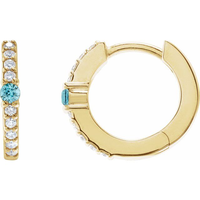 14K Gemstone Solitaire &amp; Diamond Pavé Huggie Hoops