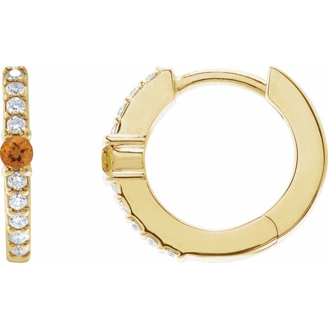 14K Gemstone Solitaire &amp; Diamond Pavé Huggie Hoops